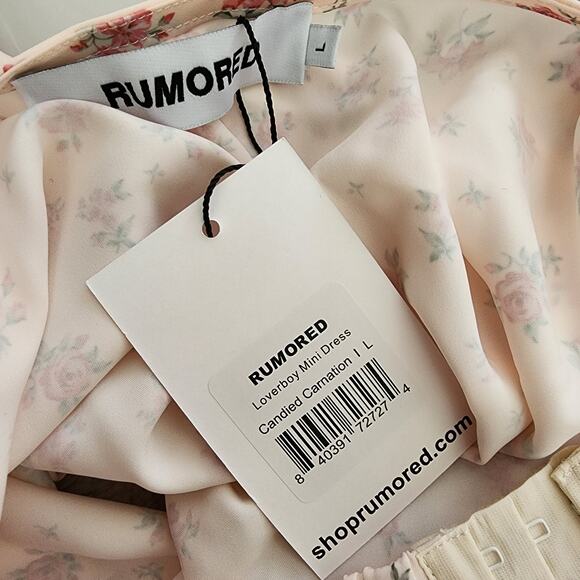 NEW Rumored Loverboy Pink Ditsy Floral Candied Carnation Satin Mini Dress Large - Picture 12 of 12